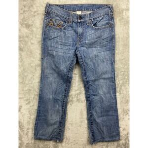 VTG True Religion Men's Jeans 36x30 Blue Suede Horseshoe Mid Rise‎ Whisker